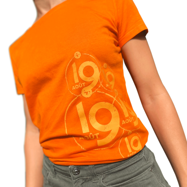 T-shirt orange pour Femme 19 Août (XS-S-M-L-XL)